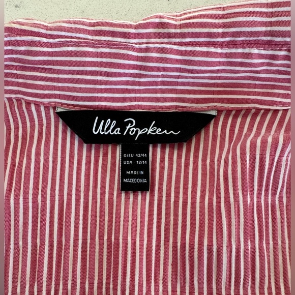 ULLA POPKEN Textured Stripe Button Front Stretch Blouse Sz 12/14 Magnolia Red - Picture 7 of 14